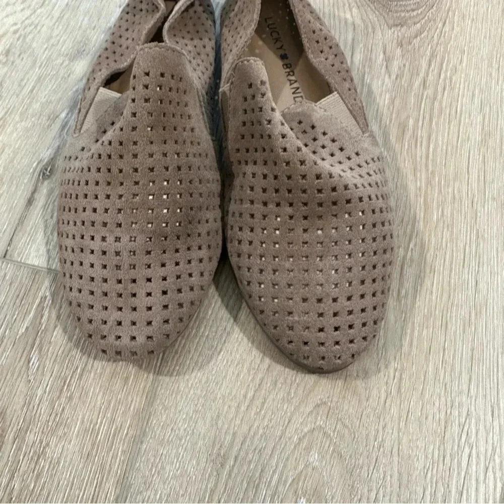 Lucky Brand Carthy Tan Leather Suede Perforated Loafer Flat Size 6 NWOT